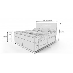 Łóżko kontynentalne STILO z pojemnikami 3 materacami i LED
